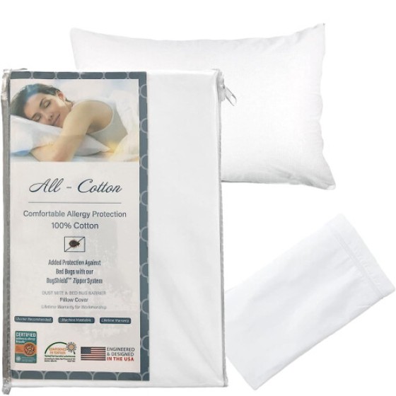 National Allergy Premium ジッパー枕カバー、100% コットン - キングサイズ - ホワイト - 2枚セット - 300本の糸 - 低アレルゲン枕カバー。